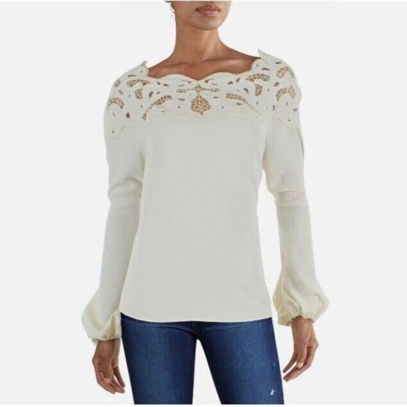 Jonathan Simkhai Womens Ivory Lochlyn Top Size XS Embroidered Cut Out Statement - Picture 1 of 10